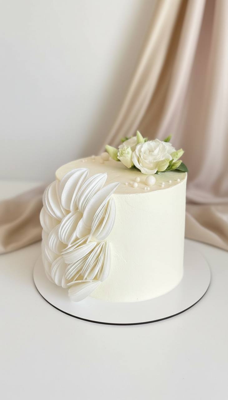 White cake with sugar petals